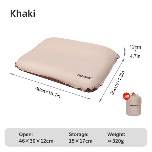 Imagen 2 del producto PACOONE-almohada autoinflable para acampar, almohada de esponja ultraligera 3D, almohada inflable automática para viajes al aire libre