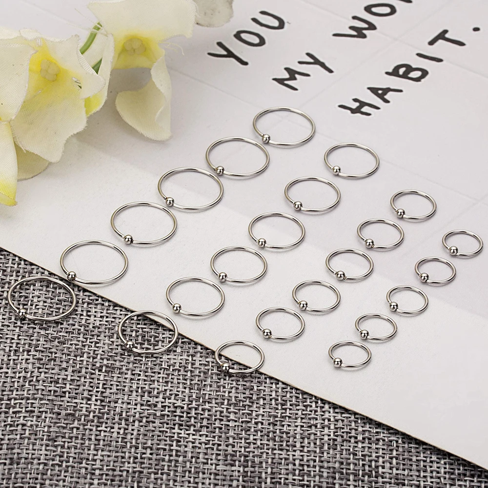 2PCS Surgical Steel Captive Bead Ring Ear Hoop Nose Ring Ear Tragus Cartilalge Piercing Nipple Ring Body Jewelry Earring 20g 16g