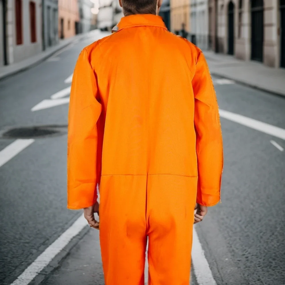 1pc Prisoner Costume Orange Adult Halloween Costumes for Women Men Inmate Jumpsuit Penitentiary Cosplay Carnival Party Outfit