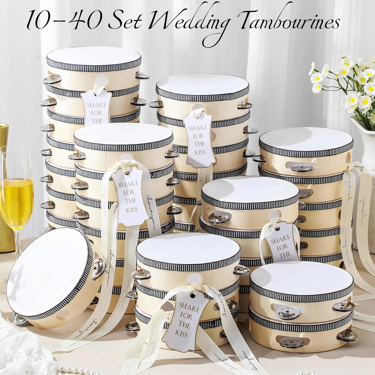 

10-40 комплектов свадебных бубнов для взрослых, ручные барабаны, шумогенераторы, музыкальные инструменты, бубен для церковной вечеринки, 4/6/8 дюймов