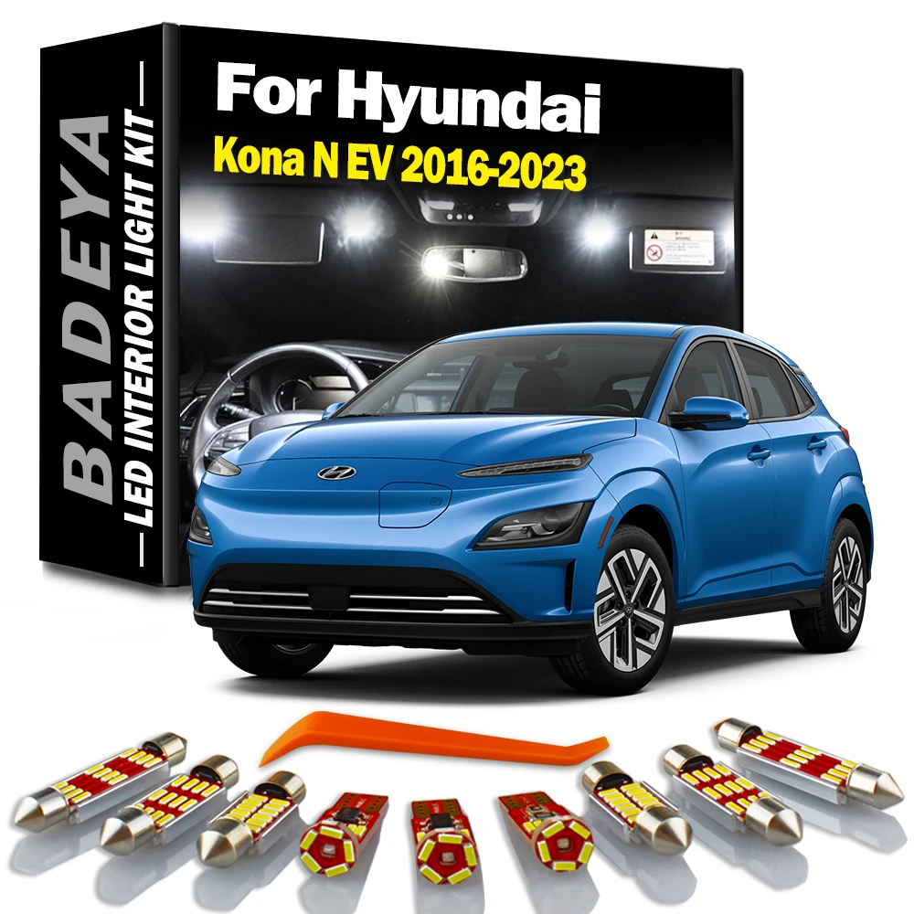 BADEYA 13Pcs Accessories For Hyundai Kona N EV 2016 2017 2018 2019 2020 2021 2022 2023 LED Interior Bulb Reading Dome Light Kit