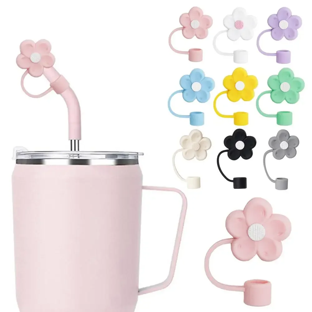 

Straw Cover for Stanley Cup,Cute Straw Topper Compatible with 30&40Oz Tumbler with Handle,10mm/0.4in Silicone Flower Straw Cover