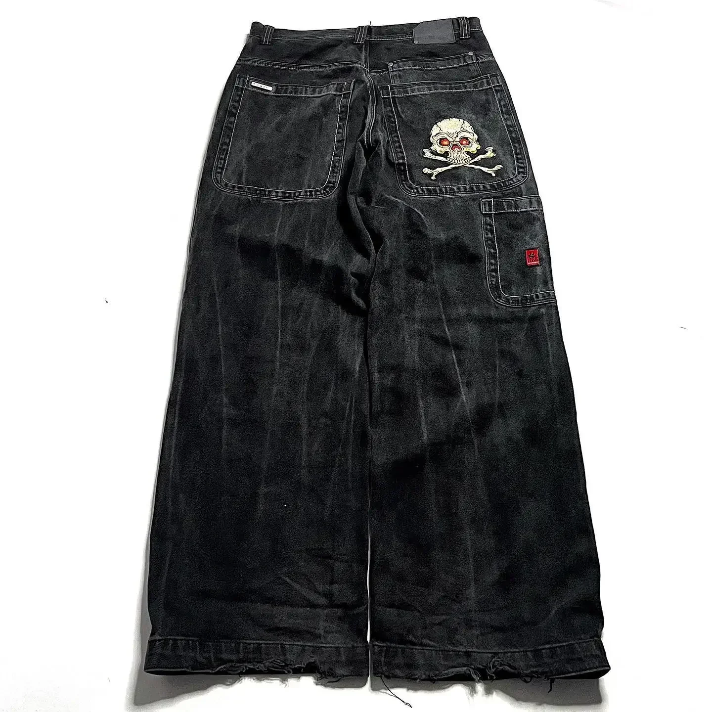 

New Jeans Female Harajuku Hip-Hop Retro Skull Pattern Embroidered Loose Jeans Gothic High Waist Wide Trousers For Men And Women