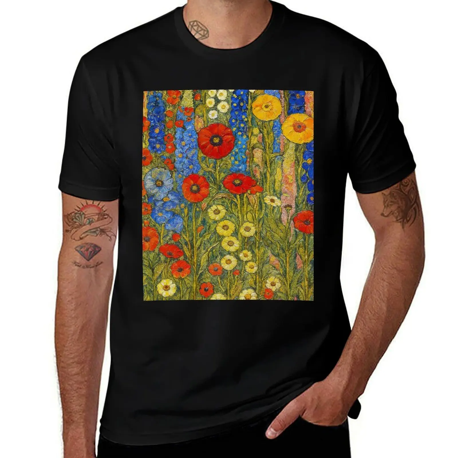 

Gustav Klimt Flower Garden T-Shirt oversizeds affliction shirts street wear mens t shirts casual stylish