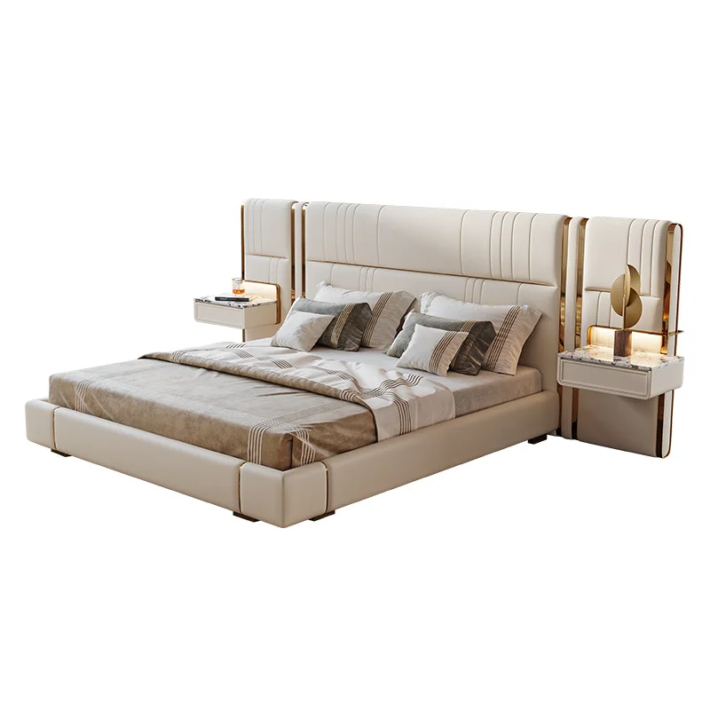 

Italian light luxury design master bedroom bed leather design wide screen double bed