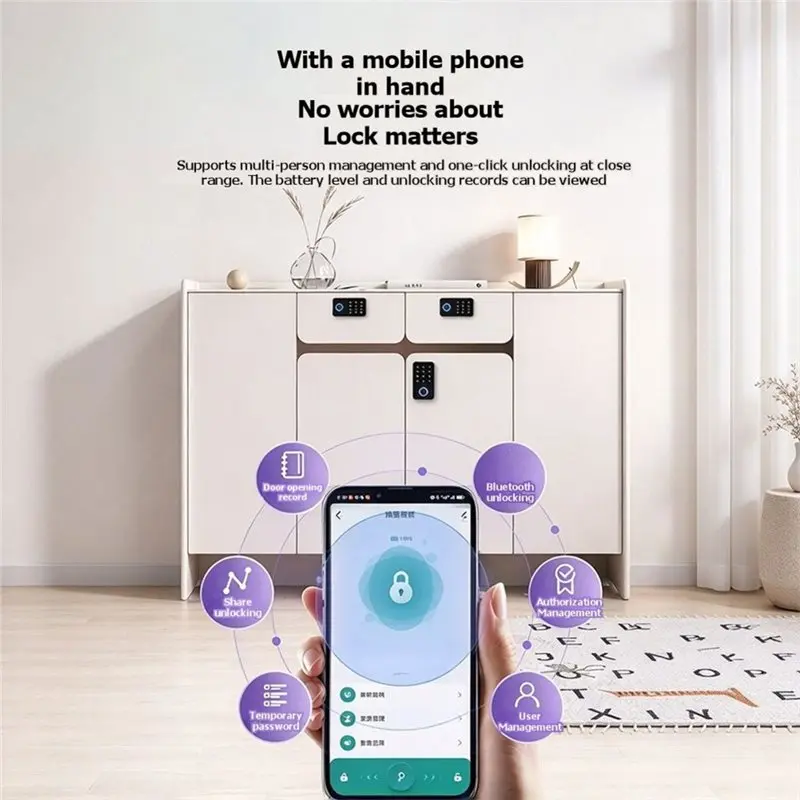 B03B-Electronic Drawer Lock Tuya Invisible Smart Cabinet Lock Fingerprint Code RFID Card Drill-Free Keyless