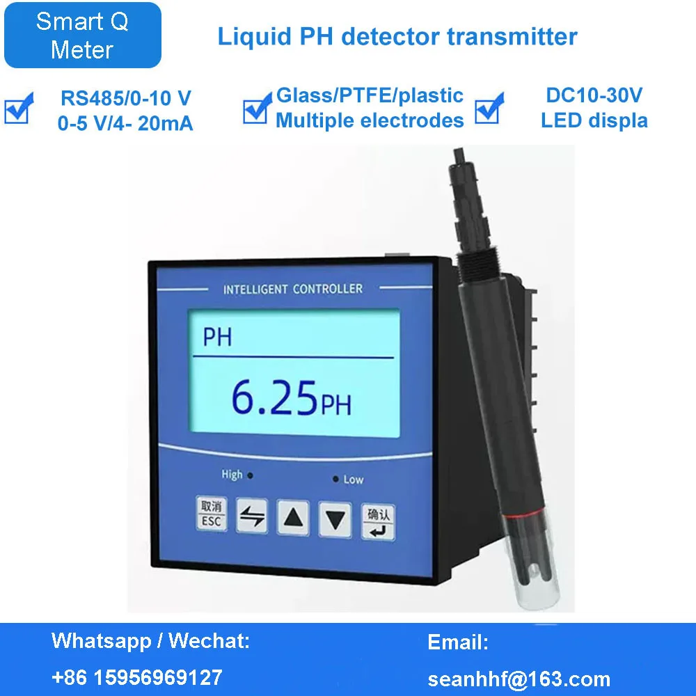 LED on-line pH meter acidimeter controller test industrial ORP detector pH value sensor PTFE electrode probe RS485 0-10V