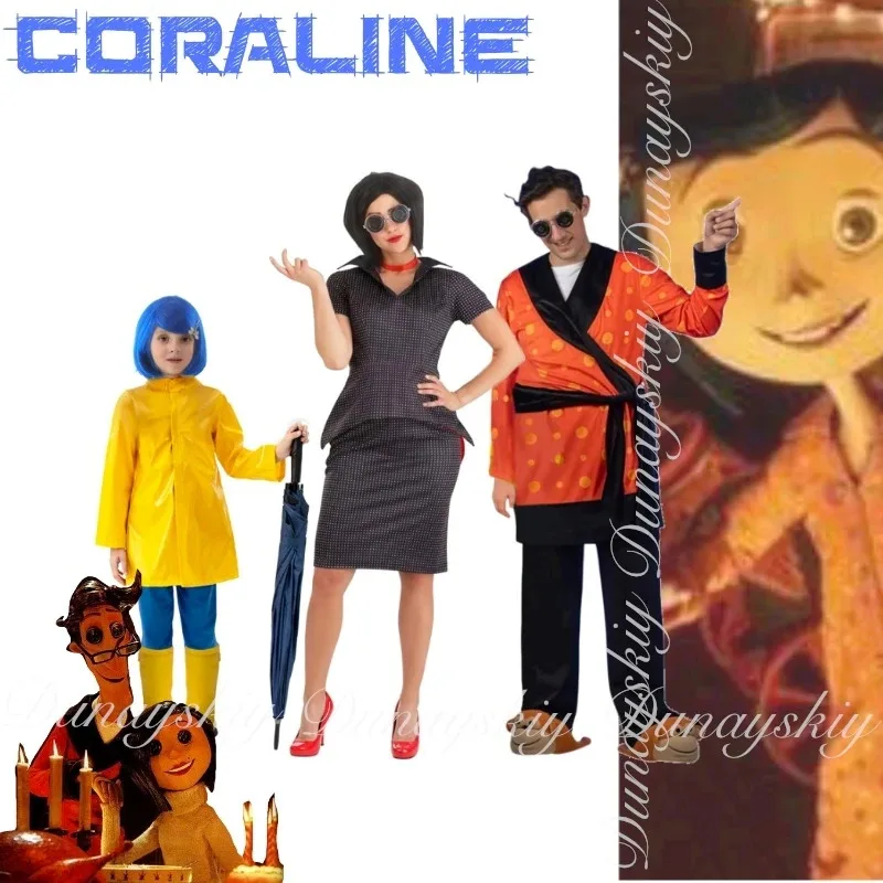 ชุดคอสเพลย์คอรัลไลน์ DY20Coraline Y La Puerta Secreta ภาพยนตร์ Coraline และ "พ่อแม่ของเธอ" พร้อมครอบครัว ชุดคอสเพลย์อนิเมะครบชุด
