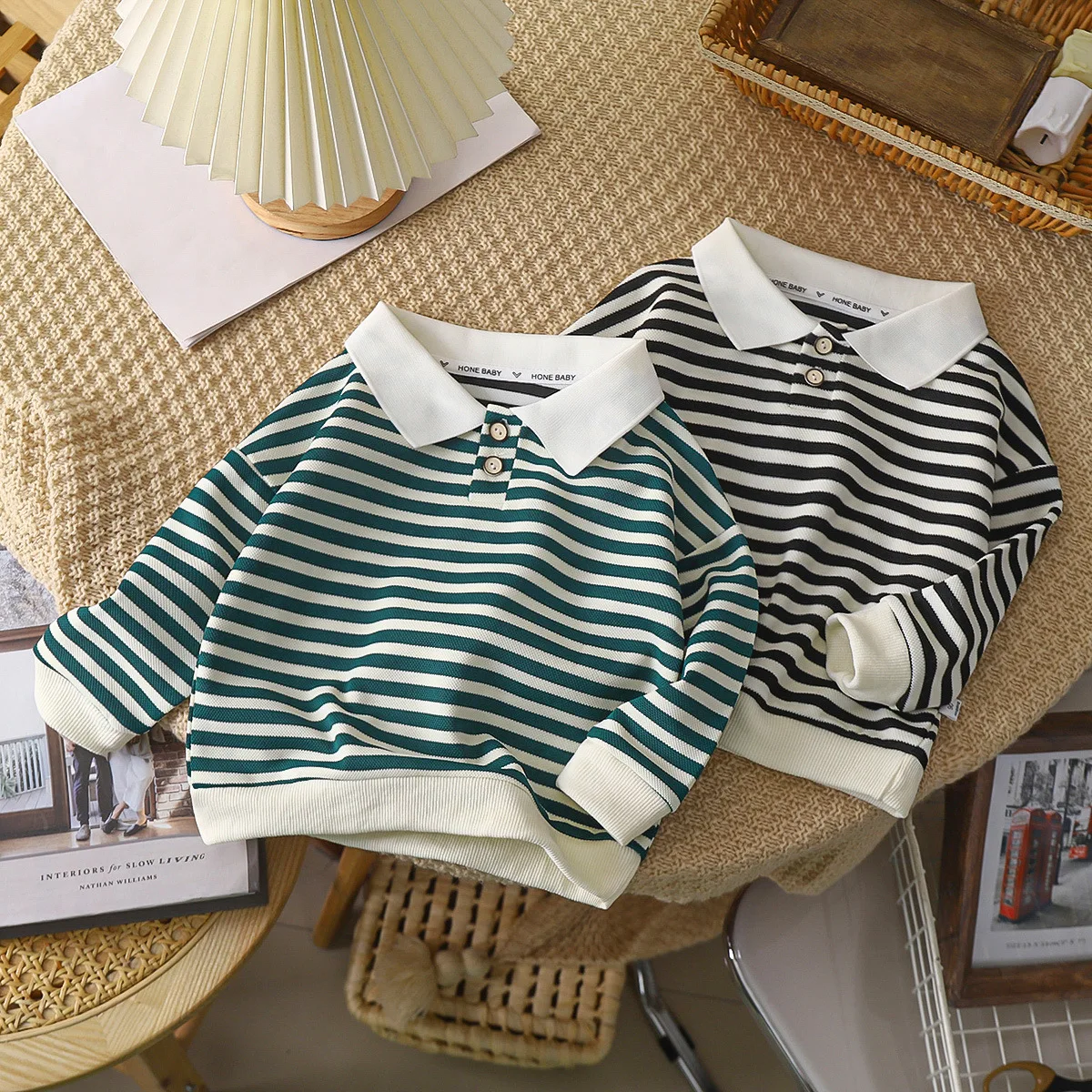 2026 New Autumn Korean Style Kids Boys Striped Shirts Long Sleeve Casual Toddlers Kids Pullovers Tops Children Clothes