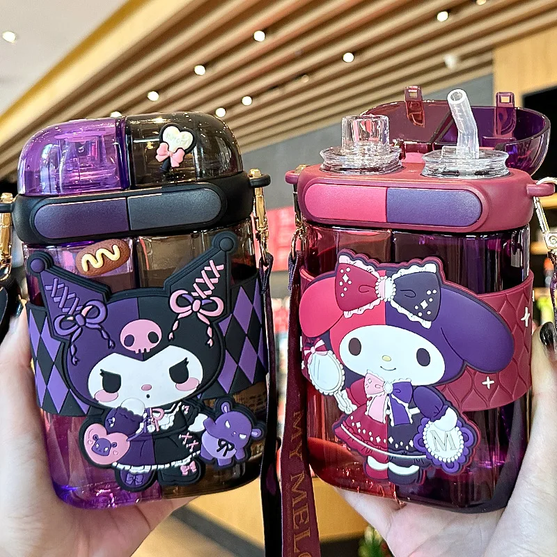 

Sanrio Double Drinking Glass Hello Kitty Kuromi My Melody Children Student Straw Cup Girl Heart Cartoon Cute Plastic Kettle Gift