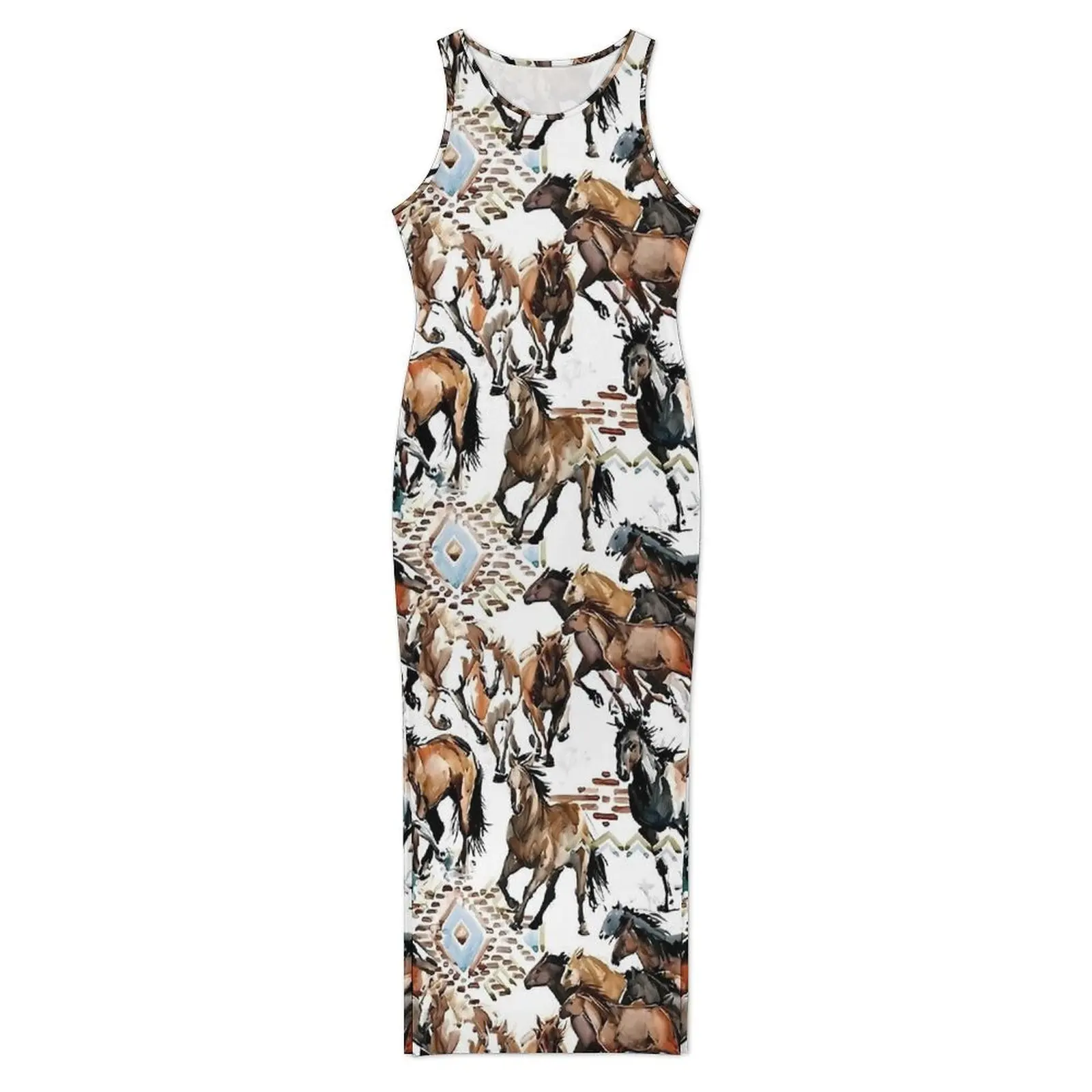 Watercolor Horse Dress Sleeveless Retro Print Club Party Maxi Dresses Spring Street Wear Graphic Bodycon Dress Big Size