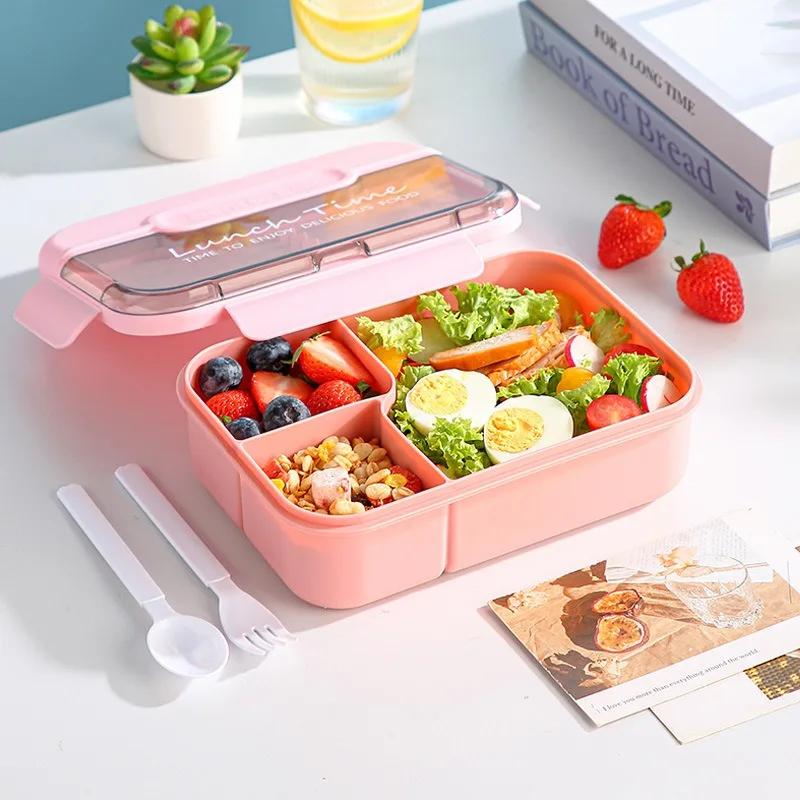 Bento box with cutlery, large capacity plastic lunch box, large capacity all-in-one sealed lunch box, suitable for school and of