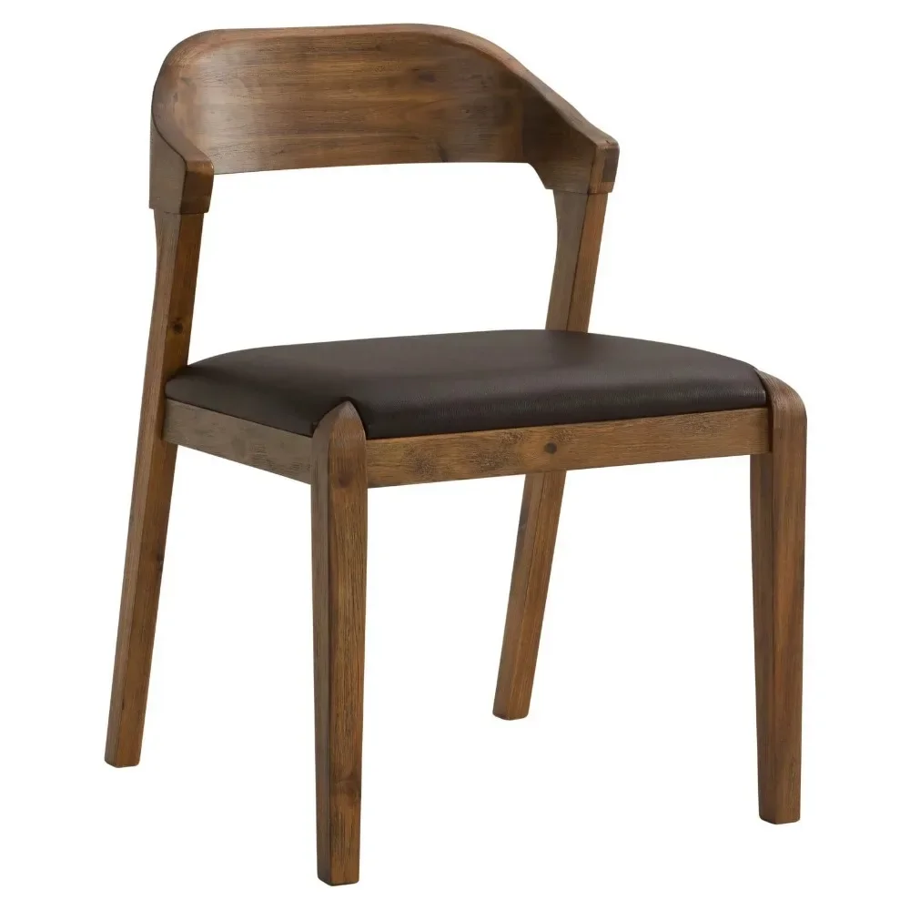 

Dining Chairs Faux Leather and Wood Dining Side Chair, Chestnut Wire-Brush Finish