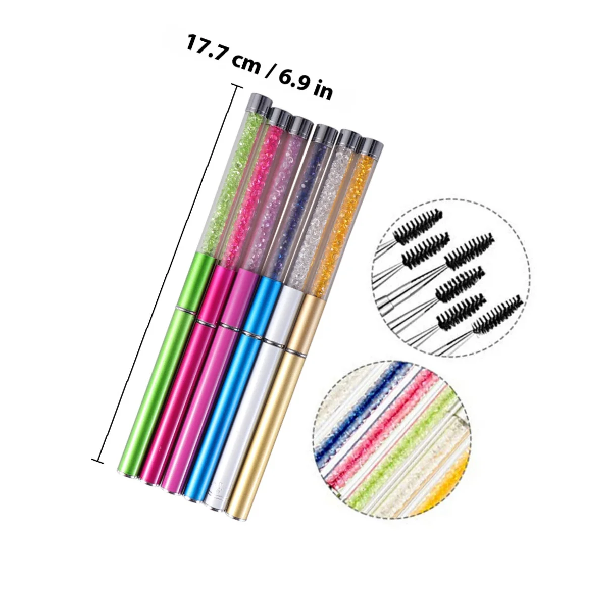 6 uds cepillo de pestañas espiral mango de diamantes de imitación para aplicación de máscara extensión de pestañas postizas herramienta de maquillaje uso en salón de belleza para mujeres