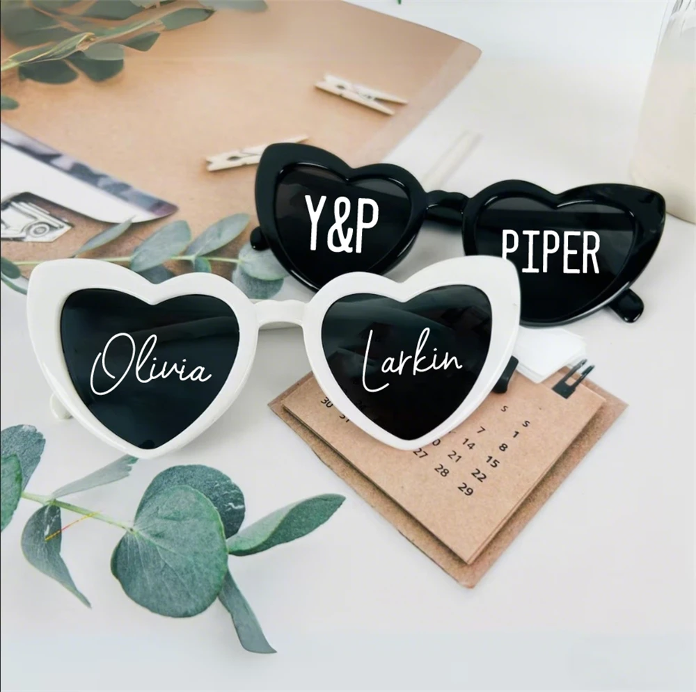 Custom Heart Shaped Glasses Personalized Name Text Wedding Bride Beach Glasses Party Decoration Gift Customized Name Glasses image 4