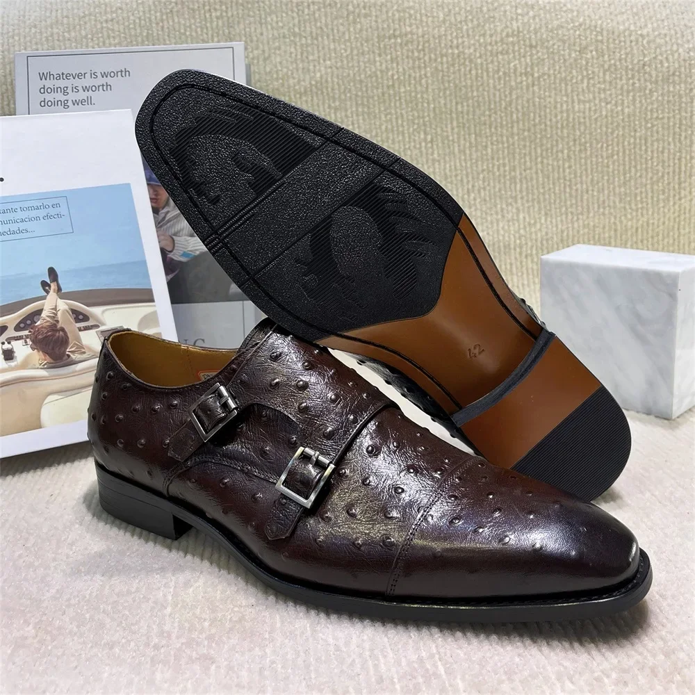 Men's Pointed Python Pattern Genuine Leather Monk Shoes Double Buckle Formal Shoes for Business Office And Banquet