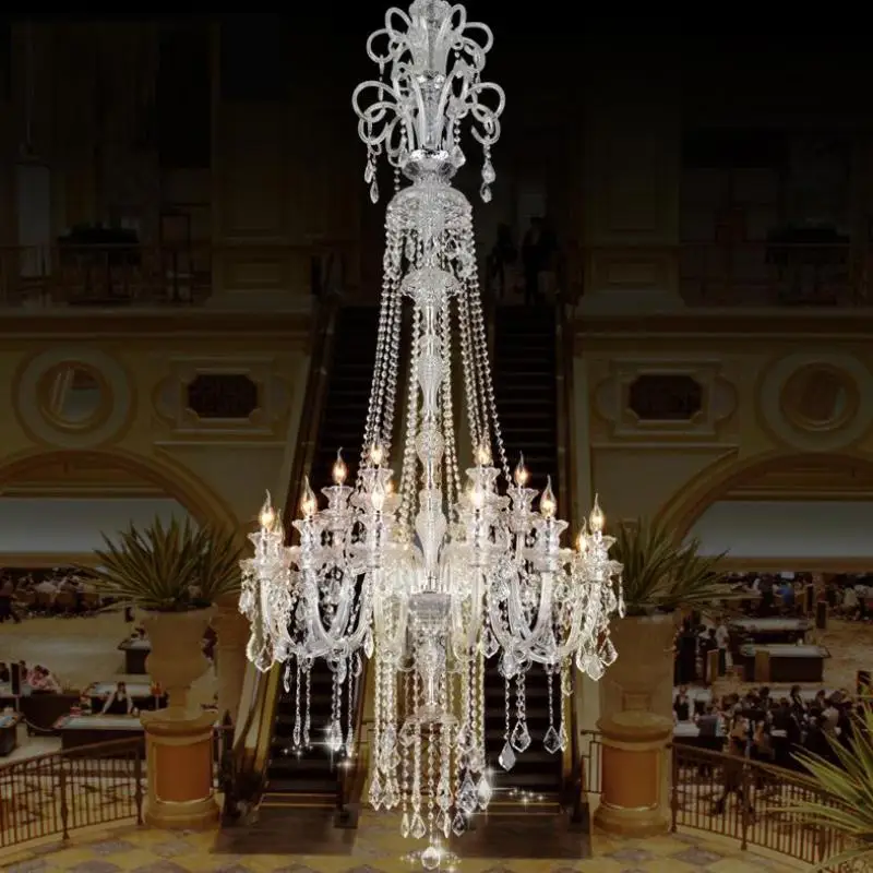 Stairwell  Plus Long Led Crystal Chandelier Lighting Church Hotel lobby deco Large Staircase Chandeliers Led lustre de cristal