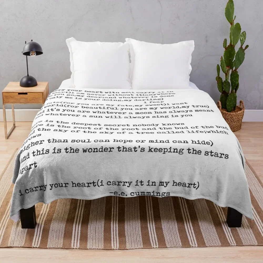 I Carry Your Heart With Me E.E. Cummings Typography Throw Blanket Picnic Soft Beds heavy to sleep halloween Blankets