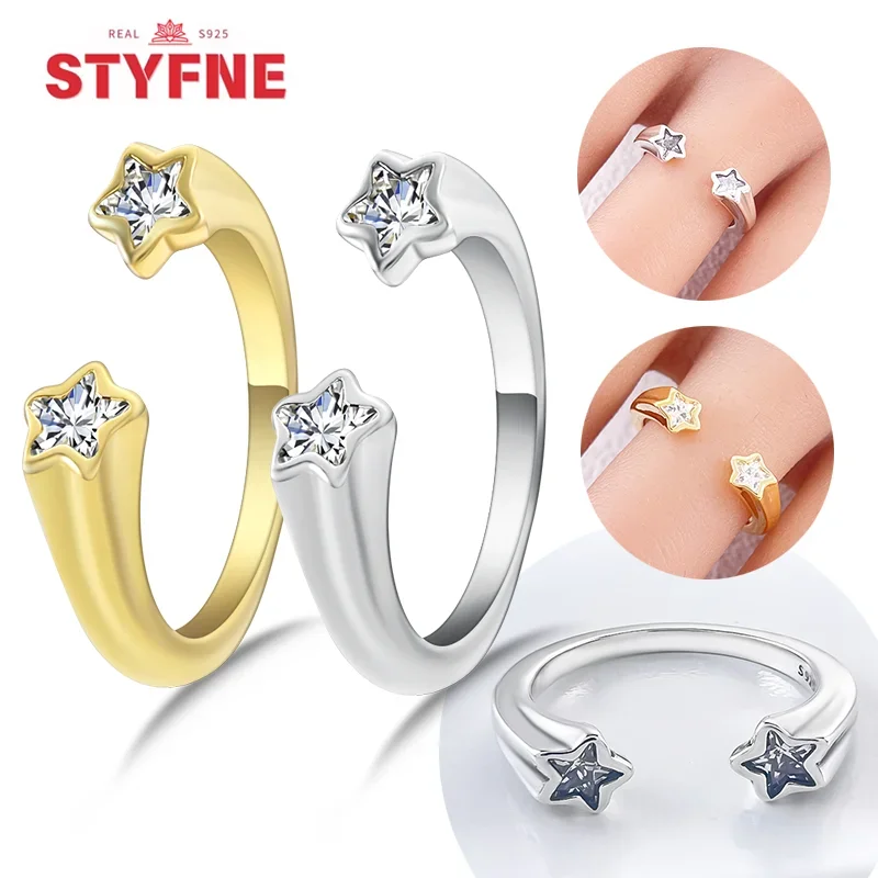 

Real Silver S925 Shooting Stars Open Ring Elegant Simple Rings for Women Anniversary Gift Original Fine Jewelry Accessories