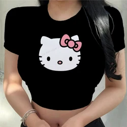 HELLO KITTY O-Neck Short Sleeve T-shirt Casual Tees Basic Cartoon printing T-shirt Summer Women Fashion Crop Sexy Y2K Top Shirt