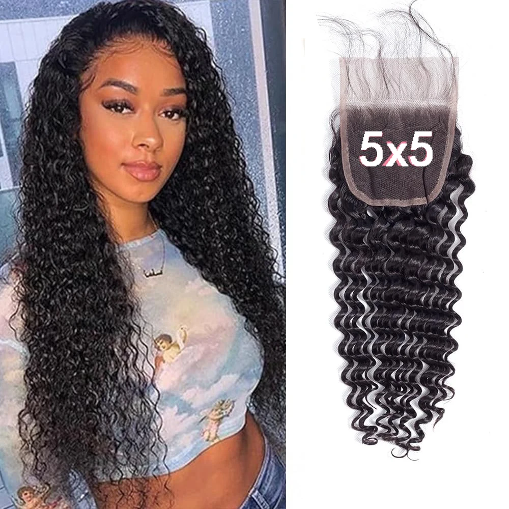 Ulrica Hair Brazilian Deep Wave 5x5 Lace Closure 100% Human Hair Deep Curly Free Part Closure 5x5 Humain Hair Natural For Women