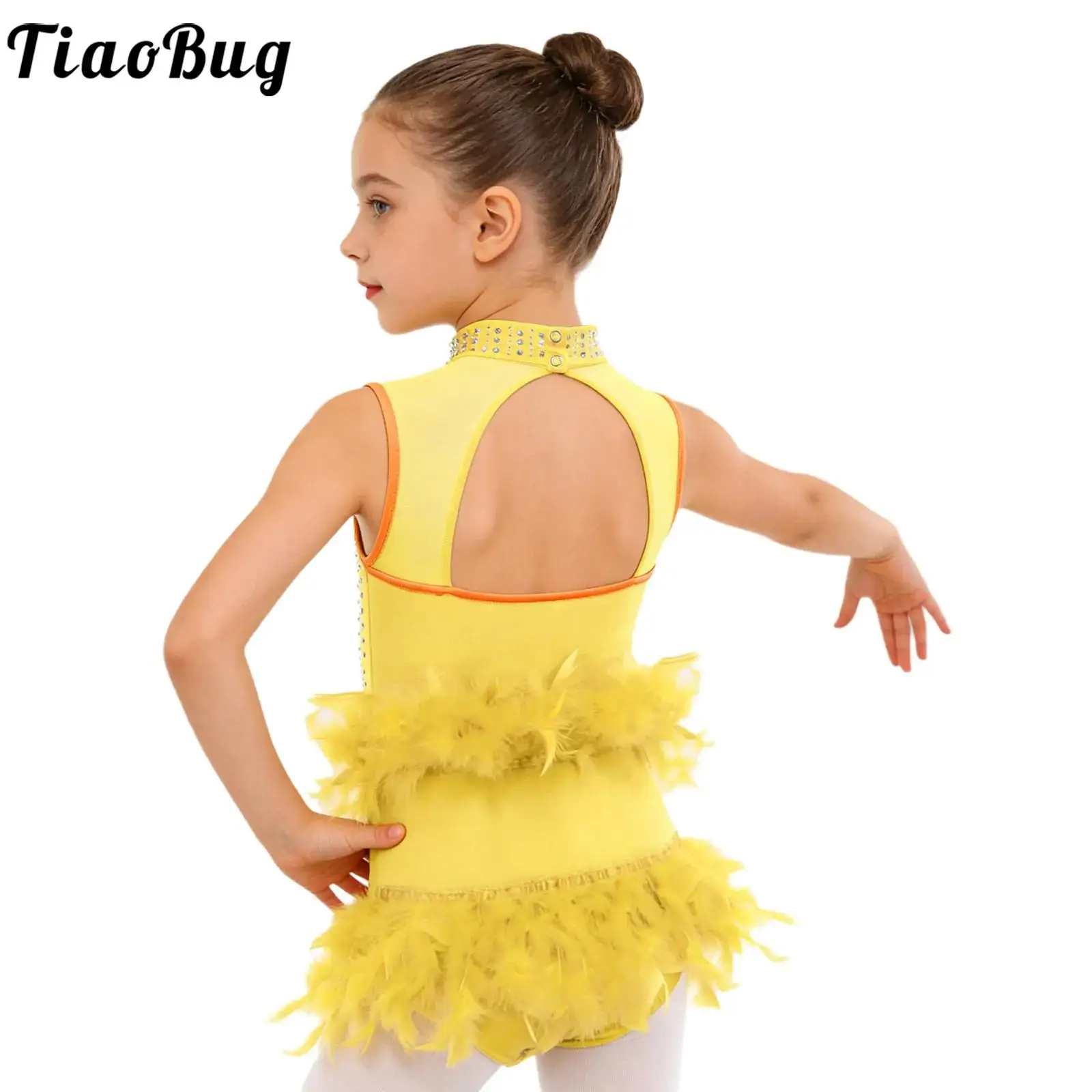 

Детский костюм для девочек: балетный, для художественной гимнастики, фигурного катания, танцевальных выступлений, без рукавов, с сеткой, стразами, пэчворком и перьями, леотард