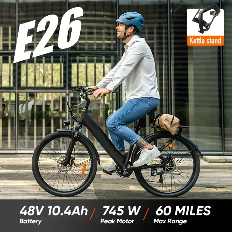 

Электрический велосипед 1Urlife E26 | 26-дюймовые шины, максимальная мощность 745 Вт, передние двойные амортизаторы, литиевая батарея 48 В, 10,4 Ач, Maxim