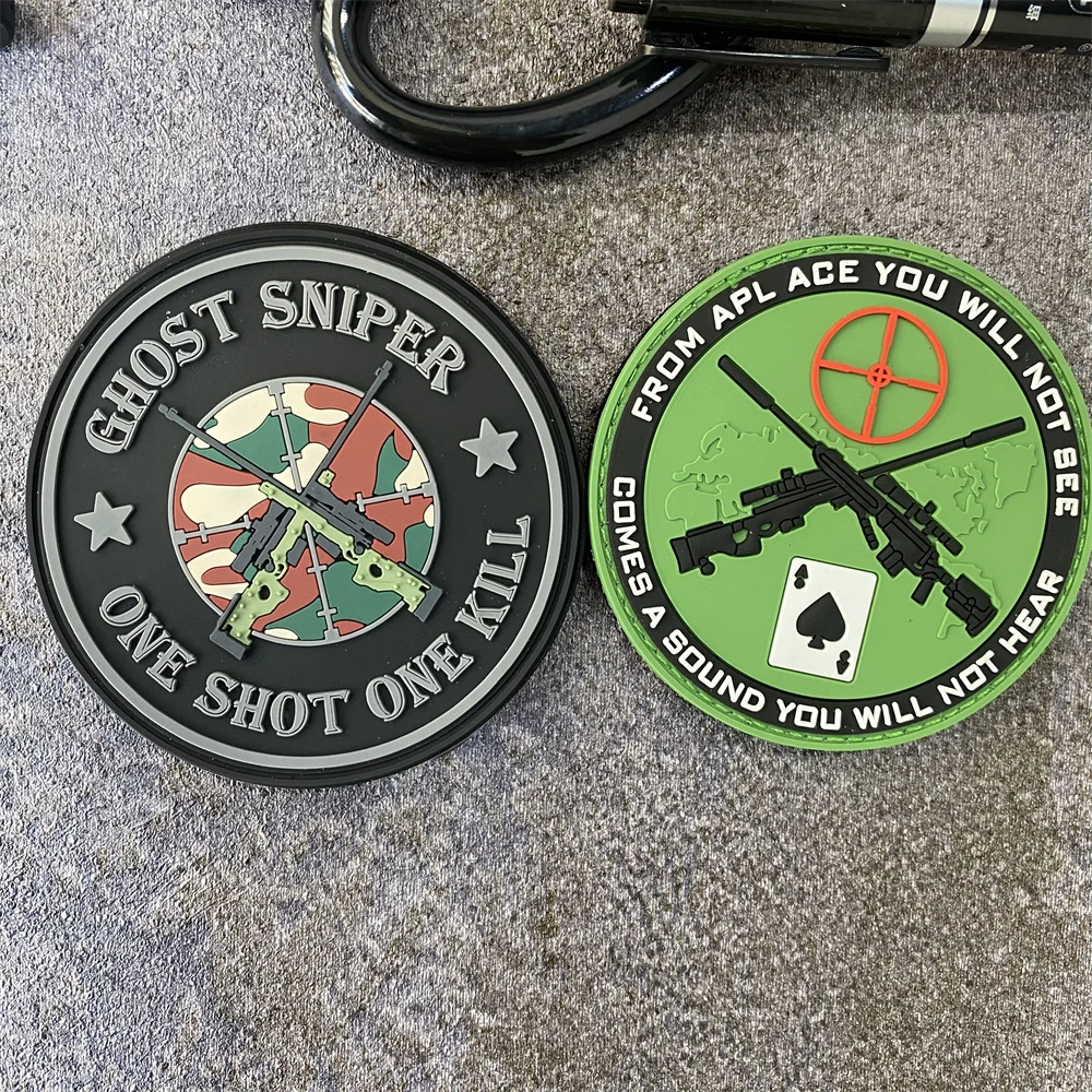 GHOST SNIPER PVC Hook and Loop Tactical Morale Sniper Ace Card Gun Patch Military Army Backpack Hat Accessories Sticker