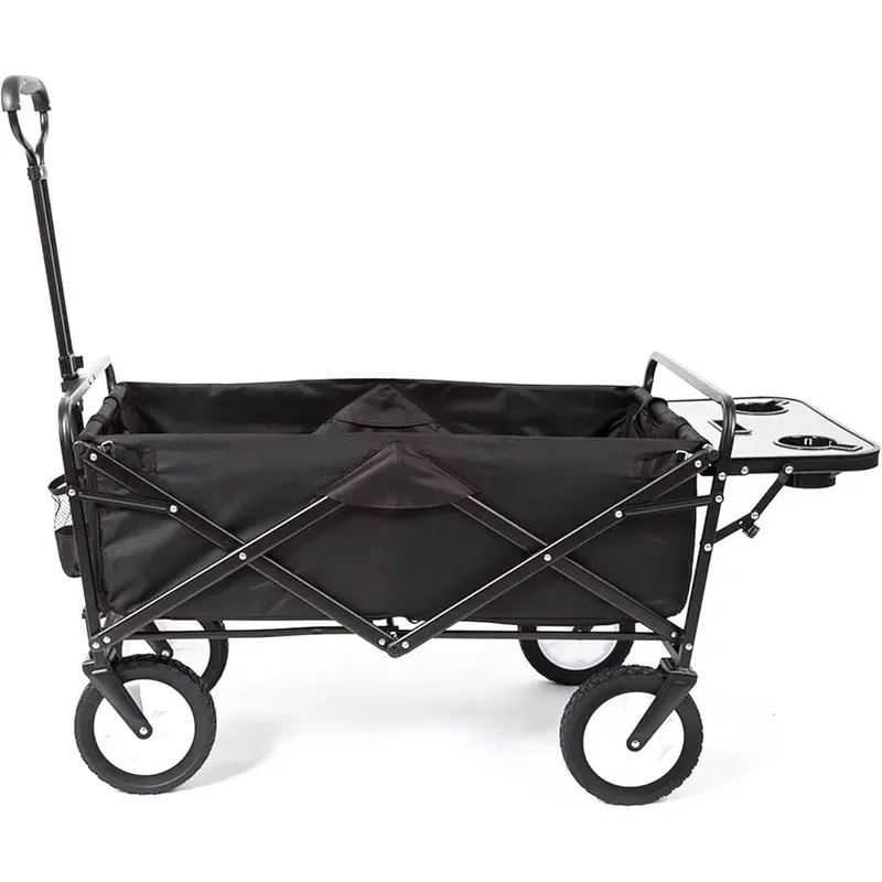 STLF Factory OEM Heavy-Duty Collapsible Four-Wheel Outdoor Utility Wagon with Folding Table and Drink Holders Black Shopping