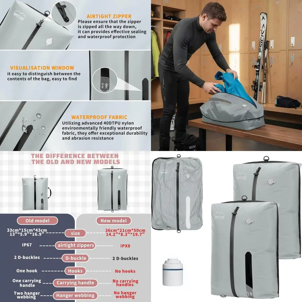 

Водонепроницаемые дорожные вакуумные пакеты для хранения, компактные для багажа, кемпинга и дома (2 упаковки с насосом, серые)