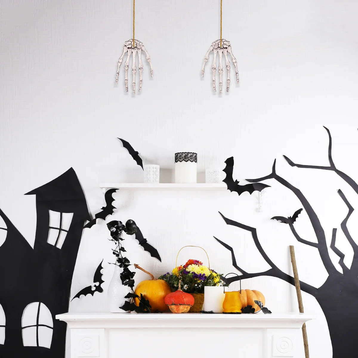 Manos falsas, adornos de garra de hueso, decoración de Halloween, accesorio de tamaño natural