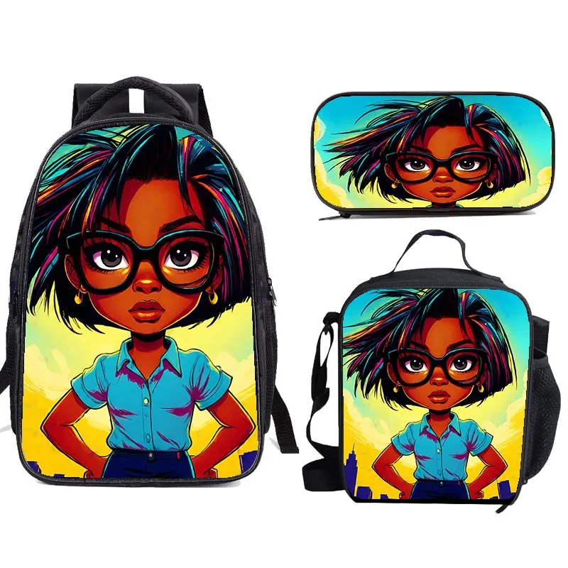 

Популярные забавные африканские девушки в стиле хип-хоп с 3D принтом, 3 шт./компл., школьные сумки для ноутбука, рюкзак, сумка для обеда, пенал