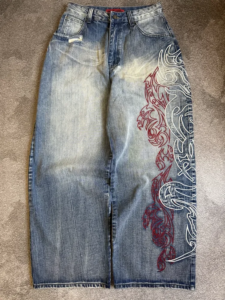 

Vintage Hip Hop Wide Leg Pants Y2K American Baggy Jeans Men High Street New Embroidery Casual Gothic Punk Couple Fit Retro