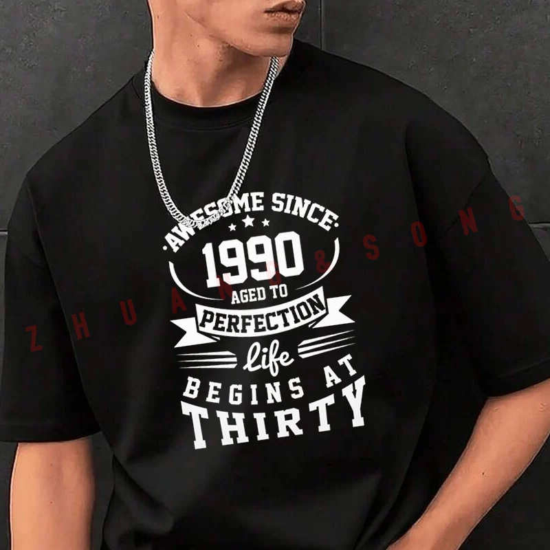 

Футболка с принтом Awesome Since 1990, мужская брендовая футболка, мужские летние футболки, повседневные футболки высокого качества с круглым вырезом