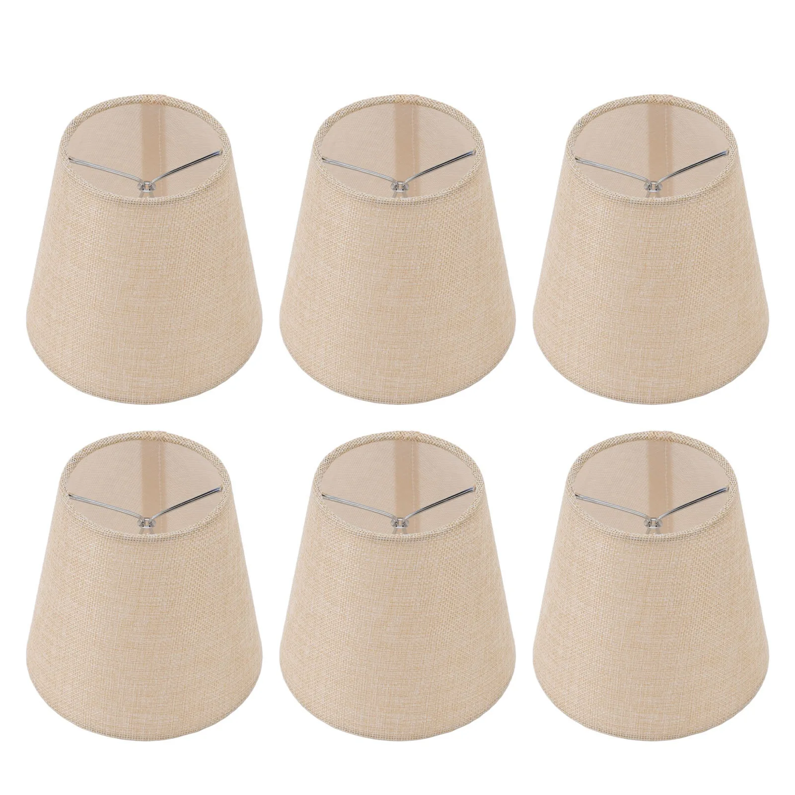 6Pcs Linen Fabric Lamp Shade Cover Cylindrical Lampshade with Iron Support for E14 Bulbs Household Light Table Lamps