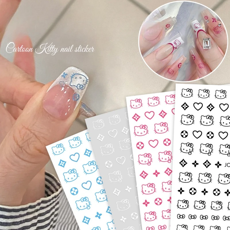 Sanrio Hello Kitty pegatinas para decoración de uñas Anime dibujos animados KT dibujos animados japoneses Linda chica caliente pegamento trasero calcomanía para uñas joyería