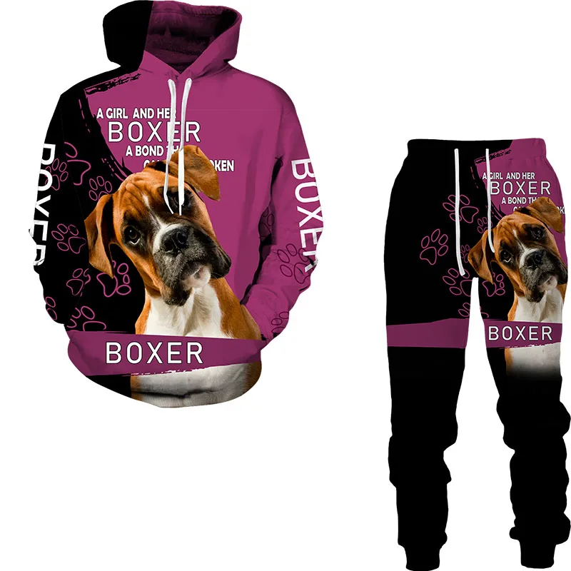 Herfst Grappige Hond Dier 3D Gedrukt Hoodie Pak Mannen Casual Sweatshirts Joggingbroek Mode Tweedelige Trainingspak Set Man Kleding