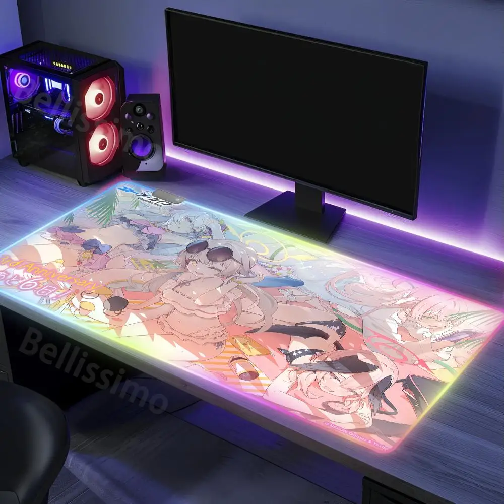 

XXL 1000x500mm big Kagami Chihiro Blue Archive RGB Pc Gamer Keyboard Mouse Pad LED Glowing Mouse Mats Rubber Gaming Computer