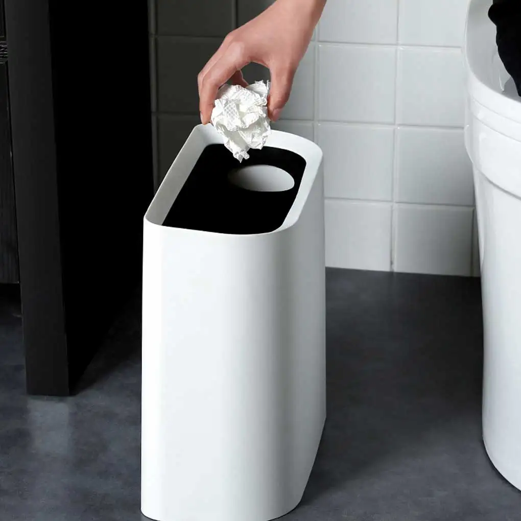 Slim Trash Can Garbage Bin Narrow Wastebasket Floor-standing Toilet