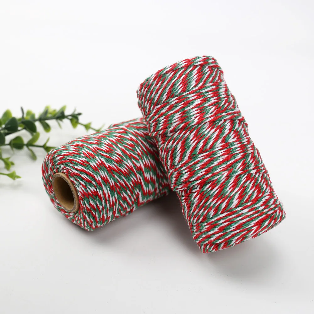 100m Cotton Cords Red Green White Tag String Rope DIY Crafts Gift Wrap Ribbon Twine Thead Wedding Christmas Decoration Supplies