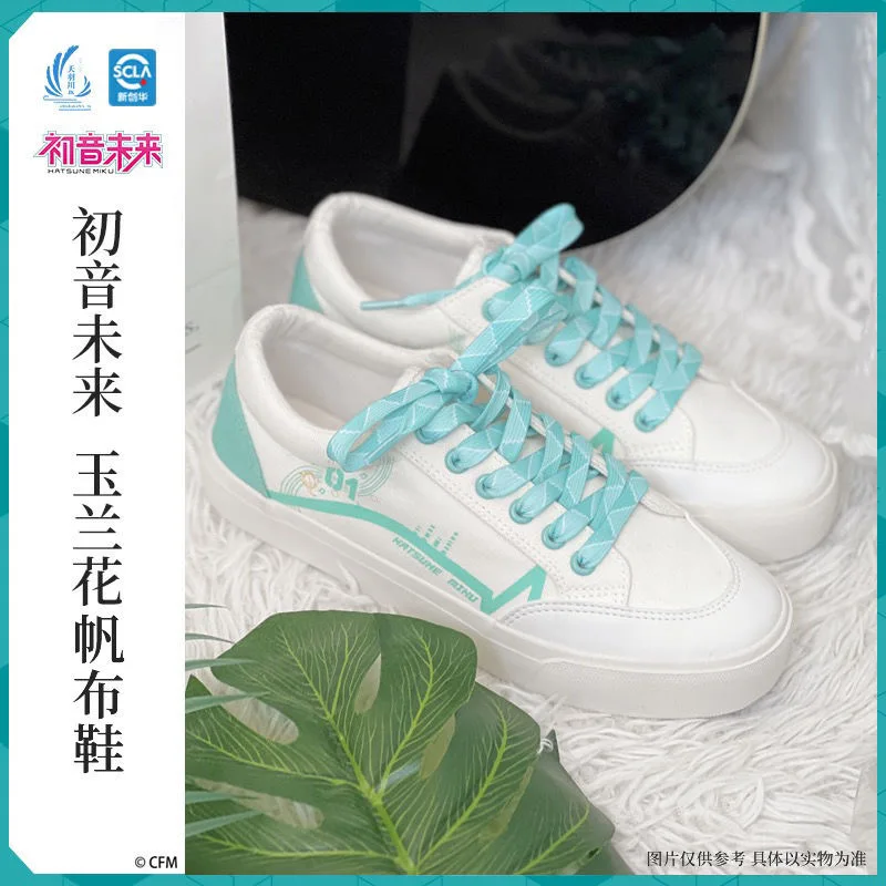 2023 Original Hatstune Miku Shoes for Women Girl White Canvas Casual Lace Up Flat Female Men Shoe Vocaloid Cosplay Sneakers New