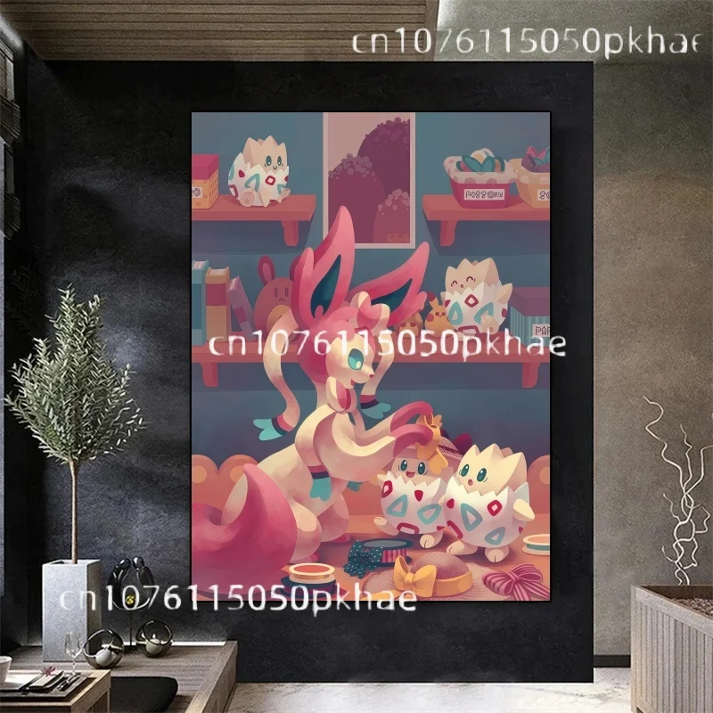 Póster de Pokémon de Anime japonés Nymphali Feelinara kez circundante, pintura en lienzo de Sylveon, arte de pared impreso, regalo para niños