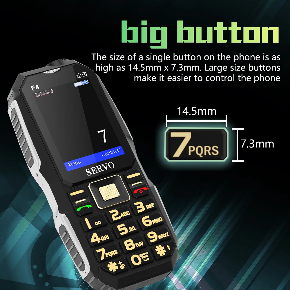 SERVO F4 Rugged Phone 3 SIM Card Cellphone Magic Voice Auto Record Call Flashlight Radio Big Button 2.4“ Mobile Phone Power Bank