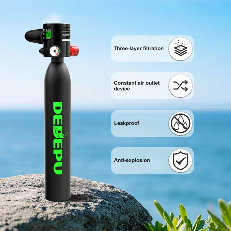 DEDEPU Mini 0.5L High-Pressure Aluminum Diving Tank (5-10 Minutes Duration) - Constant Pressure Regulator with On/Off Switch