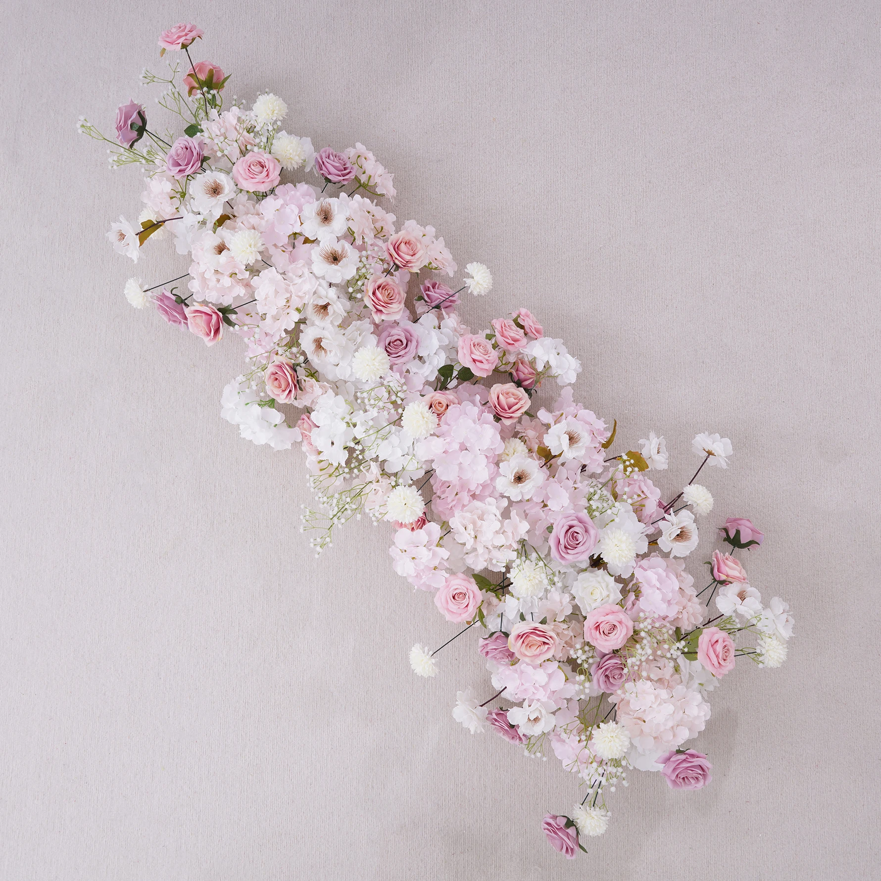 赤ちゃんのためのピンクと白のバラの結婚式の装飾,花の列の配置,イベントの舞台用品,写真アクセサリー,ウィンドウディスプレイ,a8849