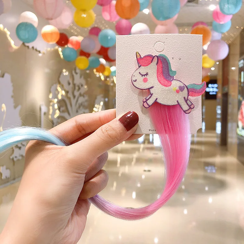 Children Cartoon Rainbow Wig Hairpins Unicorn Hair Clips Girls Cute Rabbit Cat Animals Headbands For Kids Hair Accessories