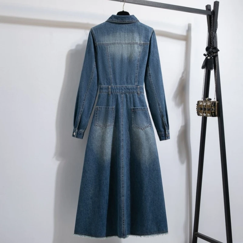 3XL Oversized Denim Shirt Dresses Long Women 2025 Autumn Winter England Style Vintage High Waist Long Sleeve Ladies Jean Dresses