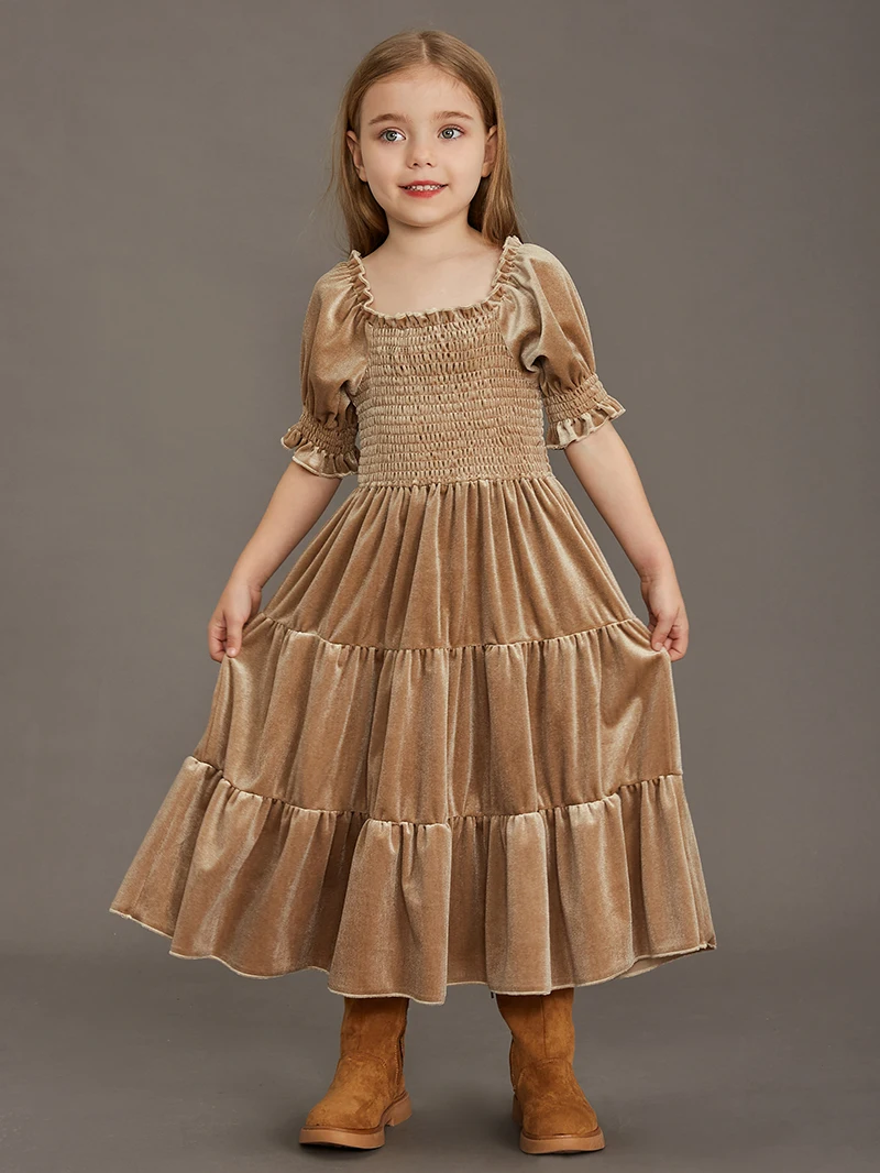 New Princess Girls Velvet Classic Retro Dress Clothing Baby Kids Princess Party Dress Children Christmas Clothes for 4-12 Years