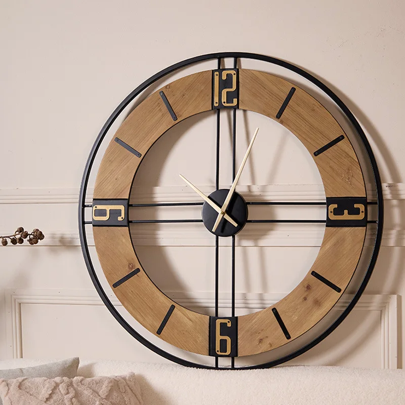 Retro Simple Fashion Wall Clock for Home Decoration Living Room Bedroom Entrance Hallway Office Space Iron Wood Wall Hanging