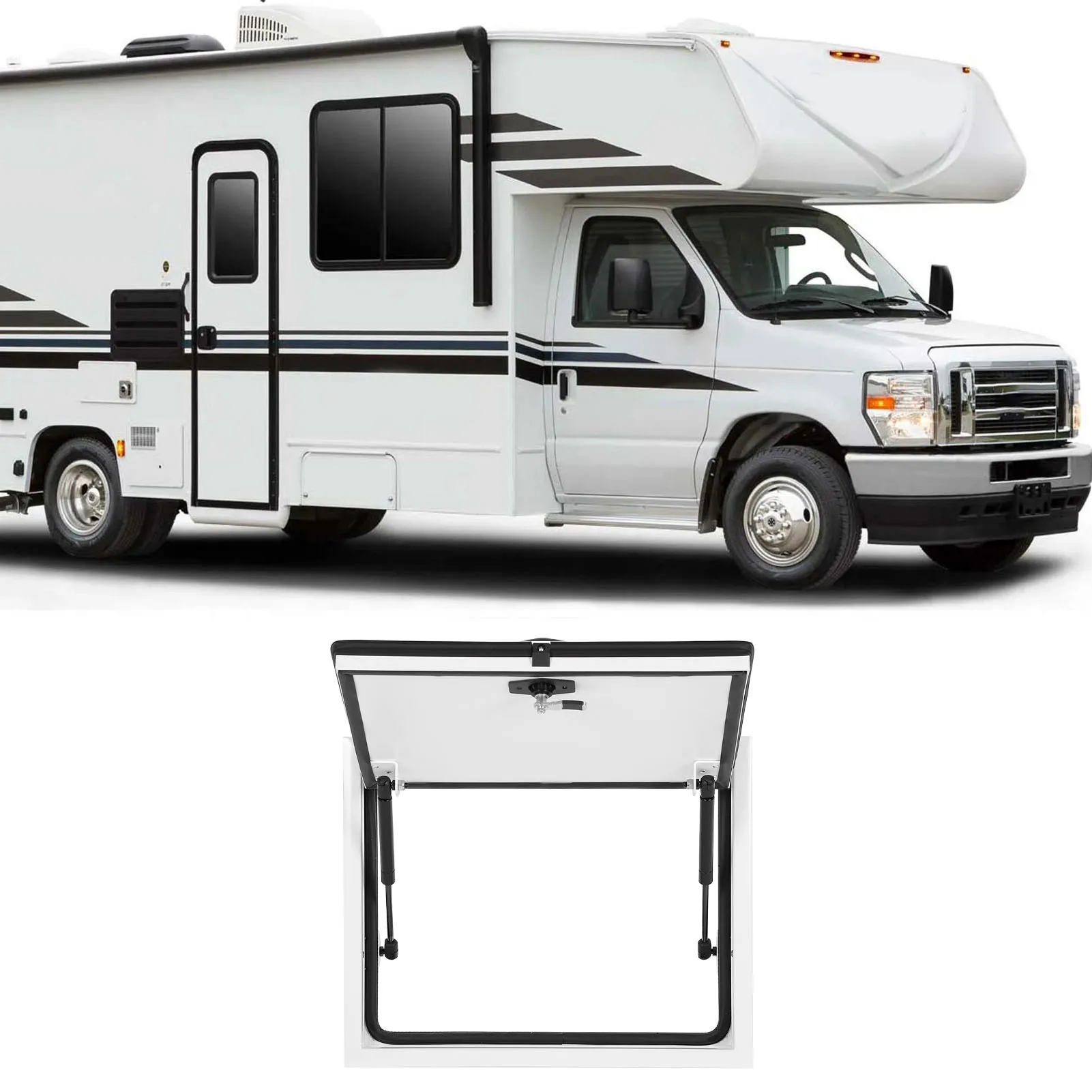 

Cargo Hatch Door Waterproof 20 X 12in Heat Insulation Aluminum Alloy Frame 120 Deg Opening RV Baggage Door for